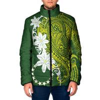 Cook Islands Maori Language Week Padded Jacket Tiare Maori Kuki Airani Green Pattern
