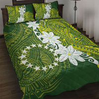 Cook Islands Maori Language Week Quilt Bed Set Tiare Maori Kuki Airani Green Pattern