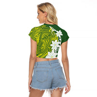 Cook Islands Maori Language Week Raglan Cropped T Shirt Tiare Maori Kuki Airani Green Pattern