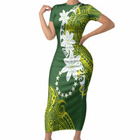 Cook Islands Maori Language Week Short Sleeve Bodycon Dress Tiare Maori Kuki Airani Green Pattern