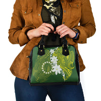Cook Islands Maori Language Week Shoulder Handbag Tiare Maori Kuki Airani Green Pattern