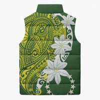 Cook Islands Maori Language Week Sleeveless Puffer Jacket Tiare Maori Kuki Airani Green Pattern