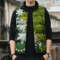 Cook Islands Maori Language Week Sleeveless Puffer Jacket Tiare Maori Kuki Airani Green Pattern