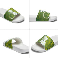 Cook Islands Maori Language Week Slide Sandals Tiare Maori Kuki Airani Green Pattern