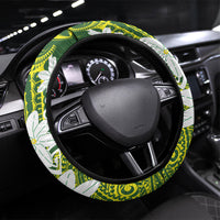 Cook Islands Maori Language Week Steering Wheel Cover Tiare Maori Kuki Airani Green Pattern