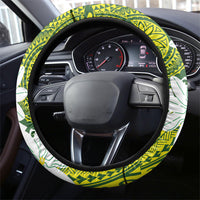 Cook Islands Maori Language Week Steering Wheel Cover Tiare Maori Kuki Airani Green Pattern