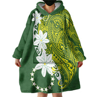 Cook Islands Maori Language Week Wearable Blanket Hoodie Tiare Maori Kuki Airani Green Pattern