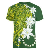 Cook Islands Maori Language Week Women V-Neck T-Shirt Tiare Maori Kuki Airani Green Pattern