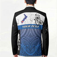 Personalised Cycling New Zealand Blazer Aotearoa Map Fern Maori Pattern