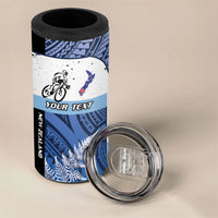 Personalised Cycling New Zealand 4 in 1 Can Cooler Tumbler Aotearoa Map Fern Maori Pattern