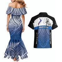 Personalised Cycling New Zealand Couples Matching Mermaid Dress and Hawaiian Shirt Aotearoa Map Fern Maori Pattern LT22 - Polynesian Pride