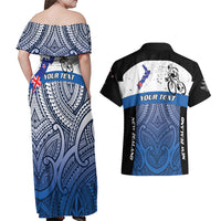 Personalised Cycling New Zealand Couples Matching Off Shoulder Maxi Dress and Hawaiian Shirt Aotearoa Map Fern Maori Pattern LT22 - Polynesian Pride