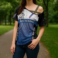 Personalised Cycling New Zealand Cross Shoulder Shirt Aotearoa Map Fern Maori Pattern