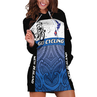 Personalised Cycling New Zealand Hoodie Dress Aotearoa Map Fern Maori Pattern