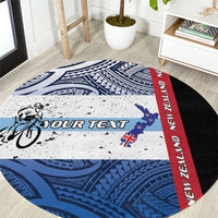 Personalised Cycling New Zealand Round Carpet Aotearoa Map Fern Maori Pattern