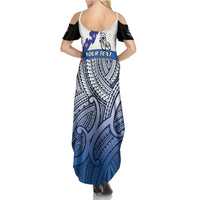 Personalised Cycling New Zealand Summer Maxi Dress Aotearoa Map Fern Maori Pattern LT22 - Polynesian Pride
