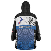 Personalised Cycling New Zealand Wearable Blanket Hoodie Aotearoa Map Fern Maori Pattern