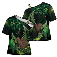 Kiwi New Zealand Personalised Cross Shoulder Shirt Aotearoa Map Silver Fern Koru Pattern