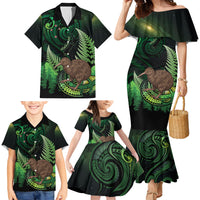 Kiwi New Zealand Personalised Family Matching Mermaid Dress and Hawaiian Shirt Aotearoa Map Silver Fern Koru Pattern LT22 - Polynesian Pride