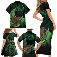 Kiwi New Zealand Personalised Family Matching Short Sleeve Bodycon Dress and Hawaiian Shirt Aotearoa Map Silver Fern Koru Pattern LT22 - Polynesian Pride