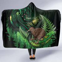 Kiwi New Zealand Personalised Hooded Blanket Aotearoa Map Silver Fern Koru Pattern LT22 One Size Green - Polynesian Pride