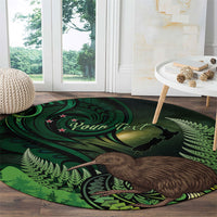 Kiwi New Zealand Personalised Round Carpet Aotearoa Map Silver Fern Koru Pattern