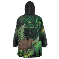 Kiwi New Zealand Personalised Wearable Blanket Hoodie Aotearoa Map Silver Fern Koru Pattern LT22 - Polynesian Pride
