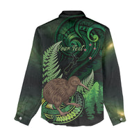Kiwi New Zealand Personalised Women Casual Shirt Aotearoa Map Silver Fern Koru Pattern