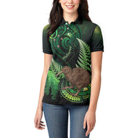 Kiwi New Zealand Personalised Women Polo Shirt Aotearoa Map Silver Fern Koru Pattern