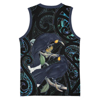 New Zealand Huia Bird Basketball Jersey Paua Shell Maori Pattern