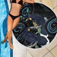 New Zealand Huia Bird Beach Blanket Paua Shell Maori Pattern