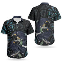 New Zealand Huia Bird Couples Matching Off Shoulder Short Dress and Hawaiian Shirt Paua Shell Maori Pattern LT22 - Polynesian Pride