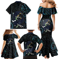 New Zealand Huia Bird Family Matching Mermaid Dress and Hawaiian Shirt Paua Shell Maori Pattern LT22 Mom's Dress Black - Polynesian Pride