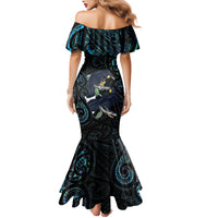 New Zealand Huia Bird Family Matching Mermaid Dress and Hawaiian Shirt Paua Shell Maori Pattern LT22 - Polynesian Pride