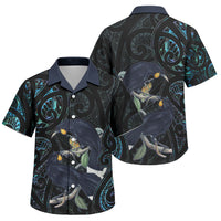New Zealand Huia Bird Family Matching Off The Shoulder Long Sleeve Dress and Hawaiian Shirt Paua Shell Maori Pattern LT22 Son's Shirt Black - Polynesian Pride