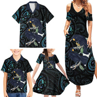 New Zealand Huia Bird Family Matching Summer Maxi Dress and Hawaiian Shirt Paua Shell Maori Pattern LT22 - Polynesian Pride