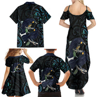 New Zealand Huia Bird Family Matching Summer Maxi Dress and Hawaiian Shirt Paua Shell Maori Pattern LT22 Mom's Dress Black - Polynesian Pride
