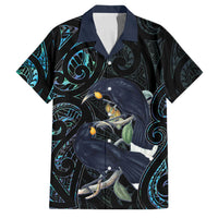 New Zealand Huia Bird Family Matching Summer Maxi Dress and Hawaiian Shirt Paua Shell Maori Pattern LT22 Dad's Shirt - Short Sleeve Black - Polynesian Pride