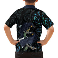 New Zealand Huia Bird Kid Hawaiian Shirt Paua Shell Maori Pattern LT22 - Polynesian Pride