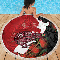 Kiwi New Zealand Personalised Beach Blanket NZ Map Pohutukawa Fern Maori Pattern