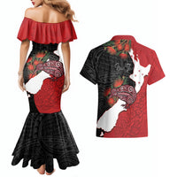 Kiwi New Zealand Personalised Couples Matching Mermaid Dress and Hawaiian Shirt NZ Map Pohutukawa Fern Maori Pattern LT22 - Polynesian Pride