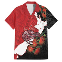 Kiwi New Zealand Personalised Family Matching Mermaid Dress and Hawaiian Shirt NZ Map Pohutukawa Fern Maori Pattern LT22 Dad's Shirt - Short Sleeve Red - Polynesian Pride