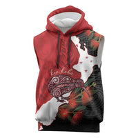 Kiwi New Zealand Personalised Sleeveless Hoodie NZ Map Pohutukawa Fern Maori Pattern