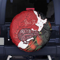 Kiwi New Zealand Personalised Spare Tire Cover NZ Map Pohutukawa Fern Maori Pattern