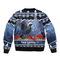 New Zealand Tui Bird Christmas Bomber Jacket Pohutukawa Xmas Tree Meri Kirihimete