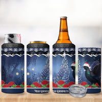 New Zealand Tui Bird Christmas 4 in 1 Can Cooler Tumbler Pohutukawa Xmas Tree Meri Kirihimete LT22 - Polynesian Pride