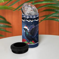 New Zealand Tui Bird Christmas 4 in 1 Can Cooler Tumbler Pohutukawa Xmas Tree Meri Kirihimete LT22 - Polynesian Pride