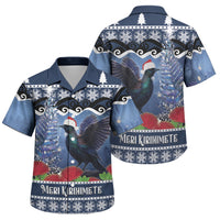 New Zealand Tui Bird Christmas Family Matching Tank Maxi Dress and Hawaiian Shirt Pohutukawa Xmas Tree Meri Kirihimete LT22 Son's Shirt Blue - Polynesian Pride