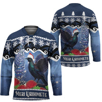 New Zealand Tui Bird Christmas Hockey Jersey Pohutukawa Xmas Tree Meri Kirihimete LT22 - Polynesian Pride