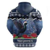 New Zealand Tui Bird Christmas Hoodie Pohutukawa Xmas Tree Meri Kirihimete